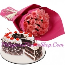 12 Red Roses with Choco Cream Cheese Torte Can Cake