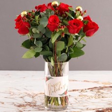 A Dozen of Red Roses with Xmas Ornaments