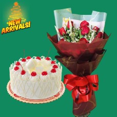 12 Red Roses Bouquet With Xmas Special White Forest Cake