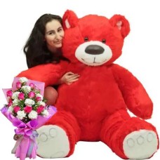 4ft Giant Bear w/ 24 Pink and White Rose Bouquet