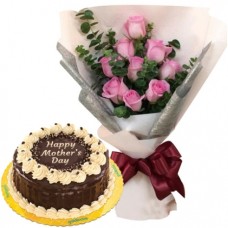 9 Pink Roses with Rocky Road Cake By Goldilocks