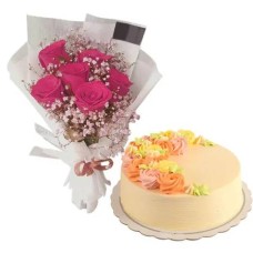 6 Deep Pink Roses with Vanilla Message Cake By Max's