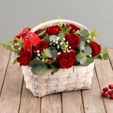 24 Pcs. Red Roses in Basket for Christma