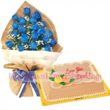 Father's Day Blue Spray Roses with Mocha Cake