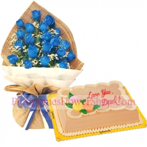 Father's Day Blue Spray Roses with Mocha Cake