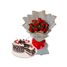 24 Red Roses with Black Forest Cake by Red Ribbon