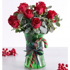 Holiday 12 Red Roses in Glass Vase