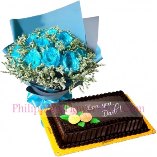 Father's Day Light Blue Roses Choco Chiffon Cake