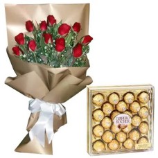 12 red Roses with 24 pcs Ferrero chocolate box