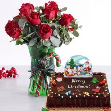 Holiday 12 Red Roses with Chocolate Cake