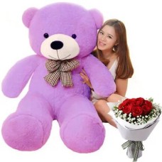 4 feet Giant Teddy with 12 Red Rose Bouquet
