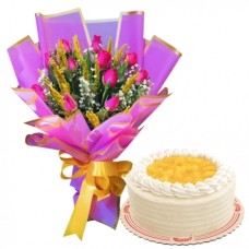 One Dozen Roses with Sampler Can Cake