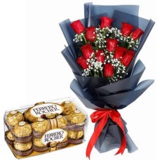 A Dozen of Red Roses with 16 Ferrero Box