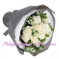 Simple 12 White Roses Bouquet