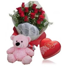 Red Rose bouquet,Pink Bear with Lindt Chocolate#5