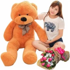 4 ft Giant Bear w/ 12 Pink Roses Bouquet