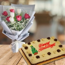 Mixed Color Tulip with Holiday Mocha Cake