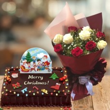 12 X-Mas Mixed Roses with Chocolate Cake