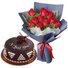 10 Gorgeous Red Roses with All About Chocolate Cake by Goldilocks