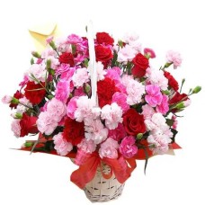 Red & Pink Roses With Flowers Basket