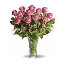 Imported 1 Dozen Pink Roses Vase