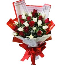 Bouquet of 24 Red and White Roses