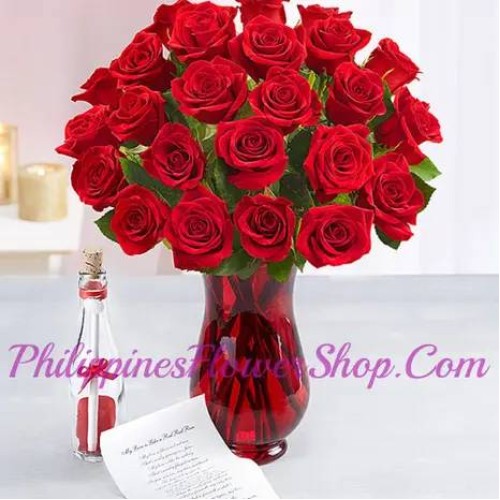 Message in a Bottle with Red Roses Vase #103