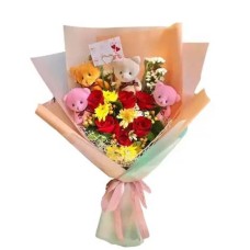 Roses & Mini Bears Bouquet