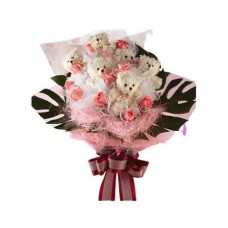 Baby Pink Roses & Bear Bouquet