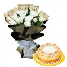 12 White Roses with Luscious Caramel Cake by Goldilocks