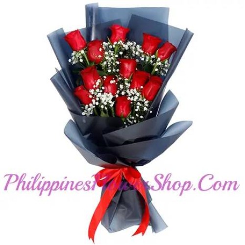 Acquaintance 12 Red Roses with Green Leaves