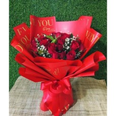 24 Red Roses in Red Bouquet