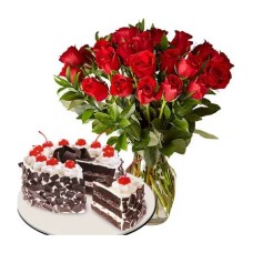 24 Roses Vase with Cake