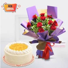 12 Red Roses with Mango Cake by Red Ribbon Cake