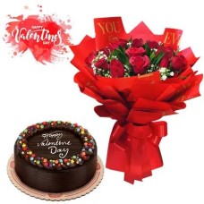 12 Red Roses with Valentines Chocolate Cake