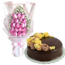 20 Pink Roses with Chocolate Message Cake By Max's