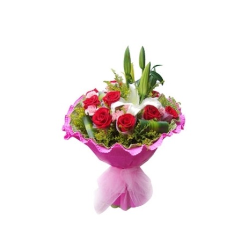 6 red roses,Carnations & lilies#13
