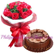 12 Red Roses with Double Dutch Cake