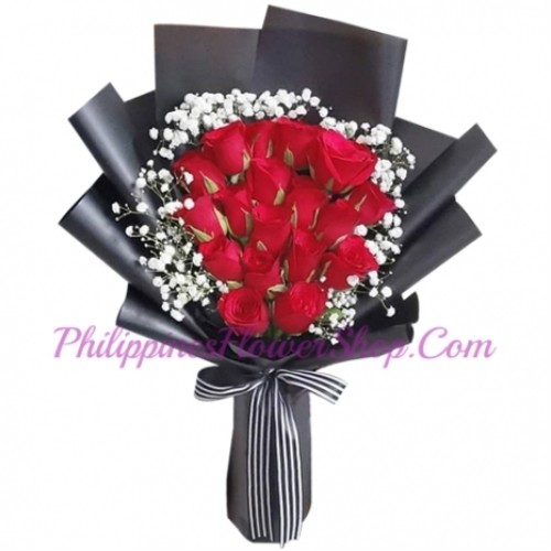 18 pcs. Red Color Roses in Bouquet