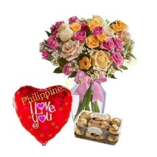 Mixed Roses, Balloon with Ferrero Choco#18