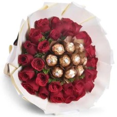 36 Red Roses with Ferrero in Bouquet