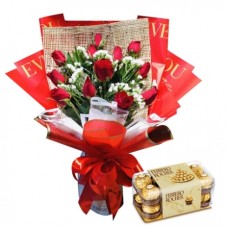 Beaming Smile with Roses and Chocolate