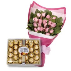 24 Pink Roses bouquet & 24 pcs Ferrero chocolate#20