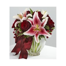 6 Dark red roses and 3 Stargazer lilies#20