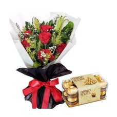 6 Red Roses bouquet with Ferrero Roche Chocolate