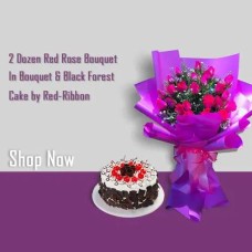 24pcs Red Rose Bouquet With Cake