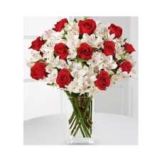 12 red roses & white Peruvian lilies#22