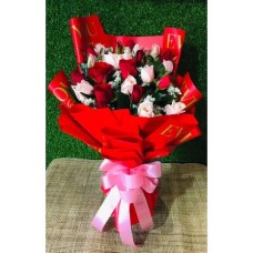 24 Red & Pink Color Roses Bouquet
