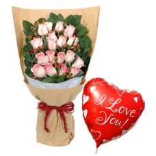 24 Pink Roses with Love U Balloon#24