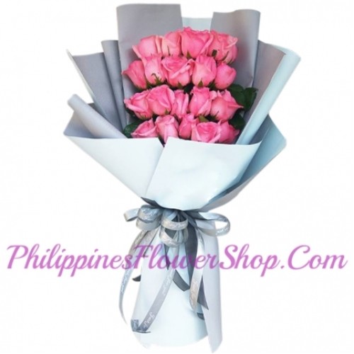 Deep Memory 24 Pink Roses Bouquet